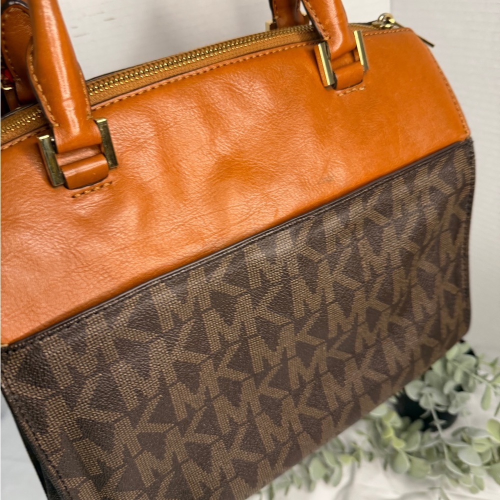 Michael Kors Hudson Medium Brown Signature Logo Satchel Hand Shoulder Bag - Picture 8 of 13